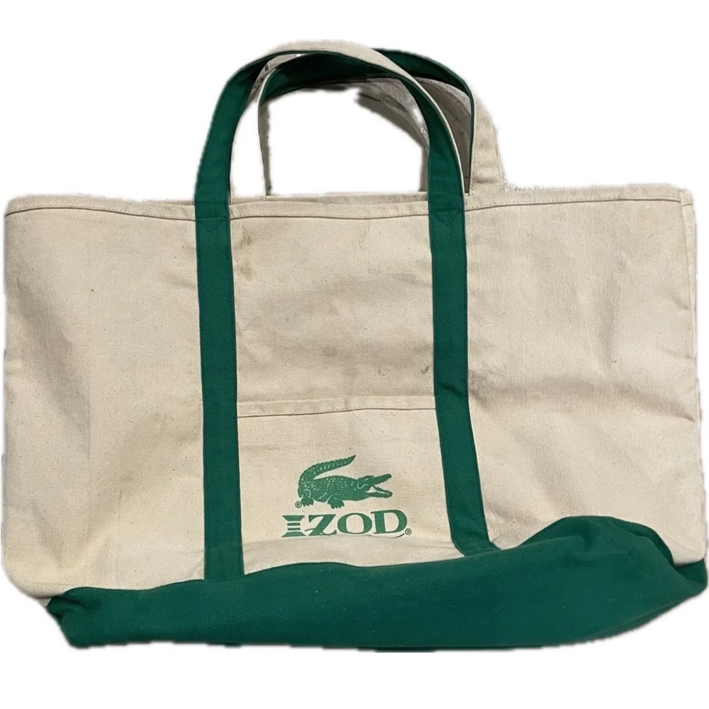 🐊 Vtg XL 90s Lacoste Izod Canvas Tote Gym Duffel Duffle Bag Green White 16”x20”
